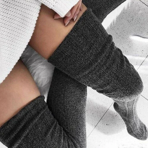 

Women Fashion Over Knee Socks Sexy Female Stockings Warm Long Boot Knit Thigh-High Gray Khaki Blue Black