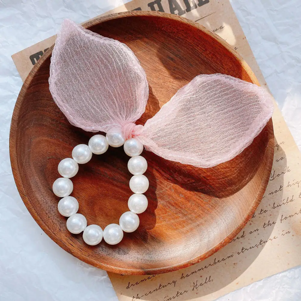 

OPPOHERERubber Band Rope Elastic Girls Scrunchie Ponytail Holder Bowknot Pearl Beads Women Hair Bands Ties Accessories for Women