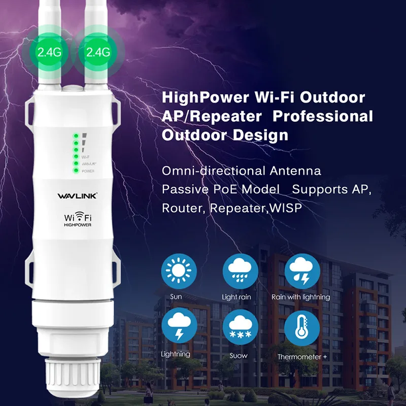 Wavlink N300 2,4G высокая мощность открытый беспроводной Wi-fi ретранслятор Wi-fi маршрутизатор/AP/CPE/WISP Wi-fi большой диапазон сигнала 2X7dBi антенны POE