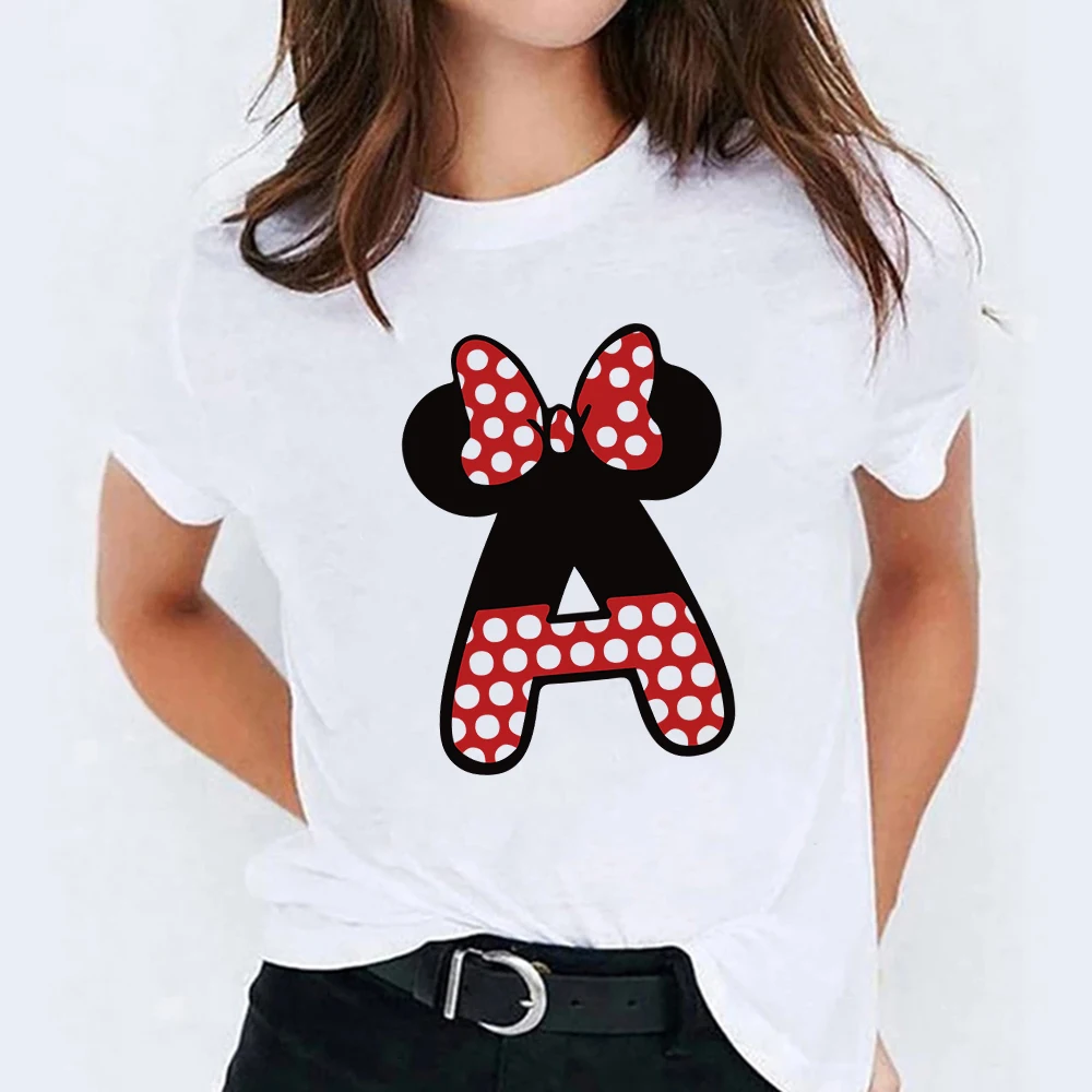 

Custom Name Letter Combination Women's High Quality Print T-shirt Disney Minnie Mouse Font A B C D E F G Short Sleeve Tshirt