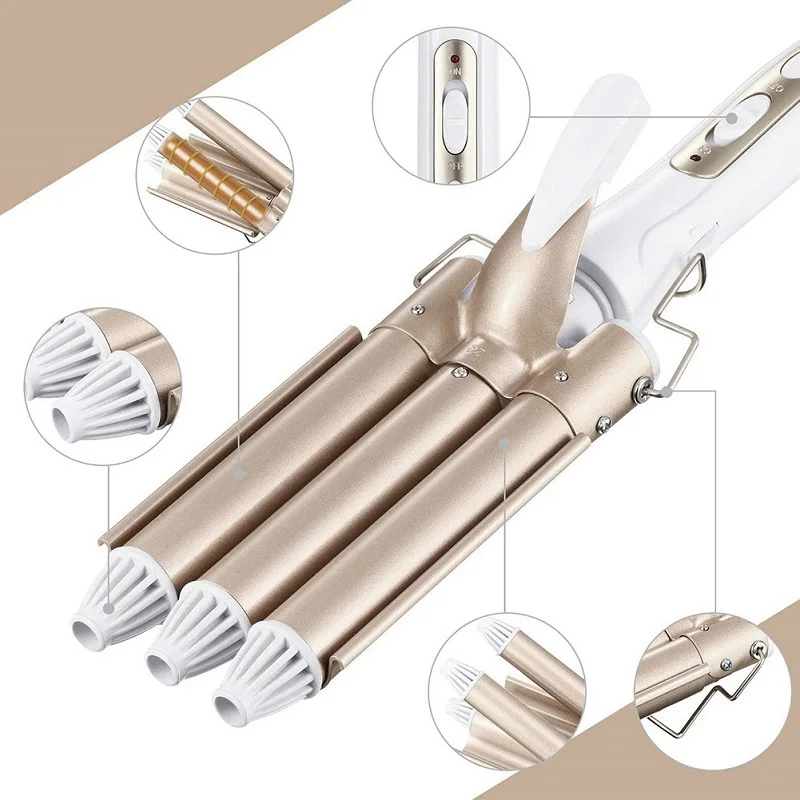 Professional Triple Barrels Hair Crimper Tong 22MM One Step Curling Iron Ceramic Plates Waver Wand Rolls Magic Styler Tools | Красота и