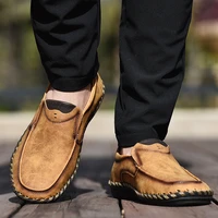 man autumn new fashion hand sewn casual shoes hombre comfy soft leather loafer moccasin male slip on flats leisure driving shoes