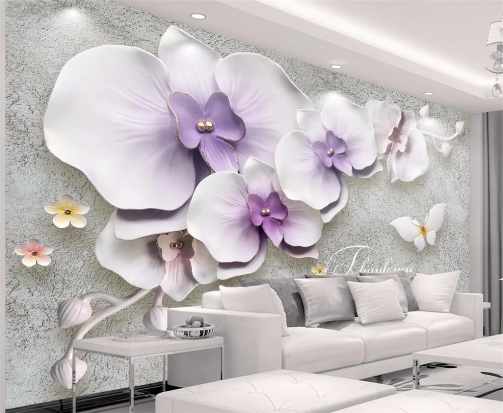 Большой заказ обои ретро новый китайский рельеф 3D тушеная Орхидея гипсовая ТВ