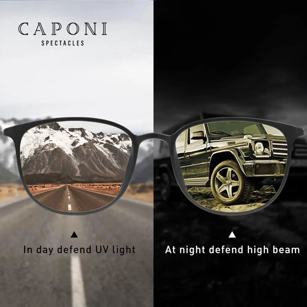 CAPONI, мужские солнцезащитные очки, фотохромные, α, титановая оправа для ног TR, Ретро стиль, светильник, очки для ночного видения, поляризационные, солнцезащитные очки для женщин, BSYS520
