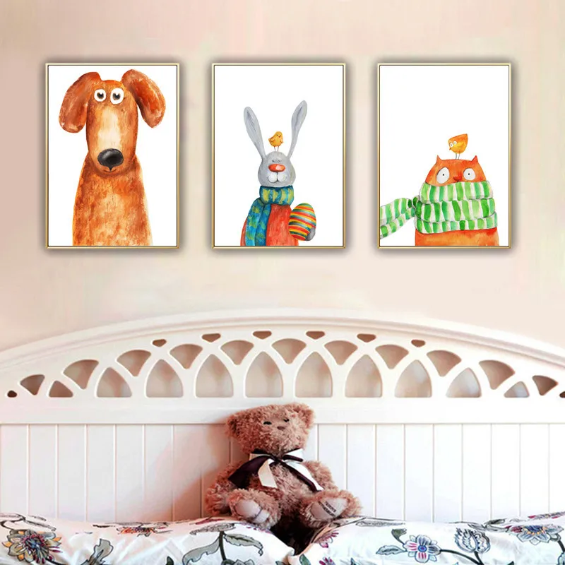 

Cartoon Painting Core Cute Pet Fat Cat Love Mural Chick Elephant Children's Room Decoration Printing Painting Canvas Wall Art