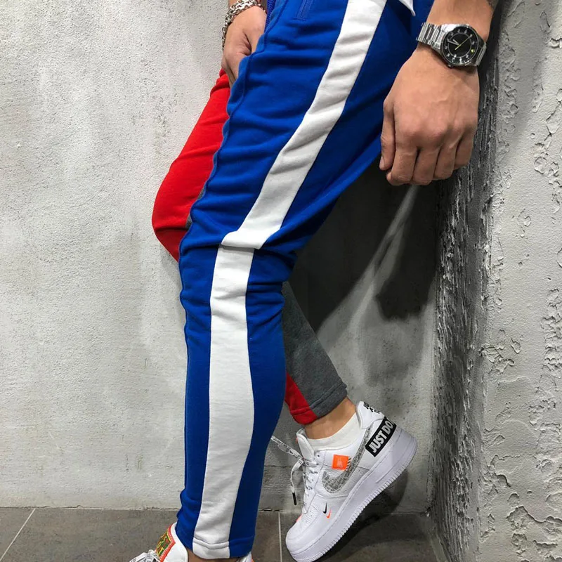 

Mens Slim Fit Sweatpants Drawstring Striped Track Pants Color Block Patchwork Jogging Pant Sports Hip Hop Casual pants