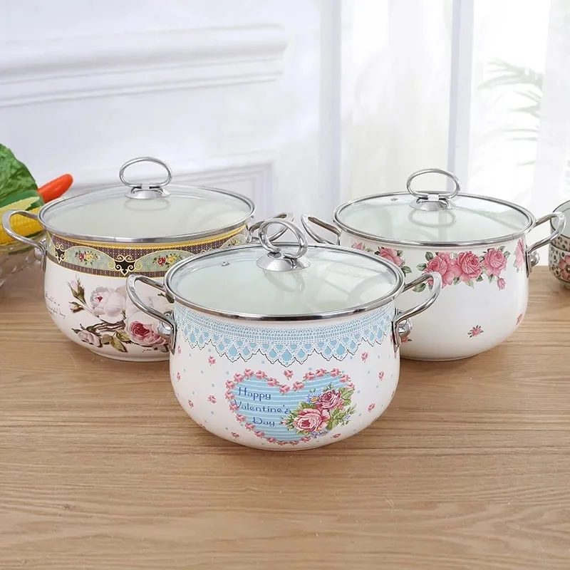 

New Thickened Enamel Enamel Deepened Saucepan Soup Pot Induction Cooker Gas Universal High-depth Visible Pot Easy To Clean