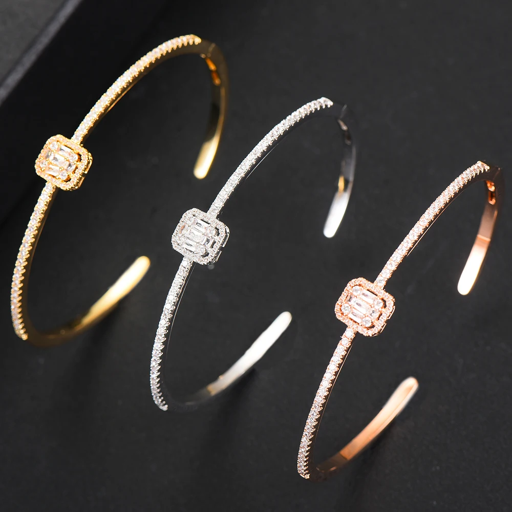 

High Quality New Trendy Luxury Stackable Bangle For Women Wedding Full AAA Cubic Zircon Crystal CZ Dubai Bracelet Party Jewelry