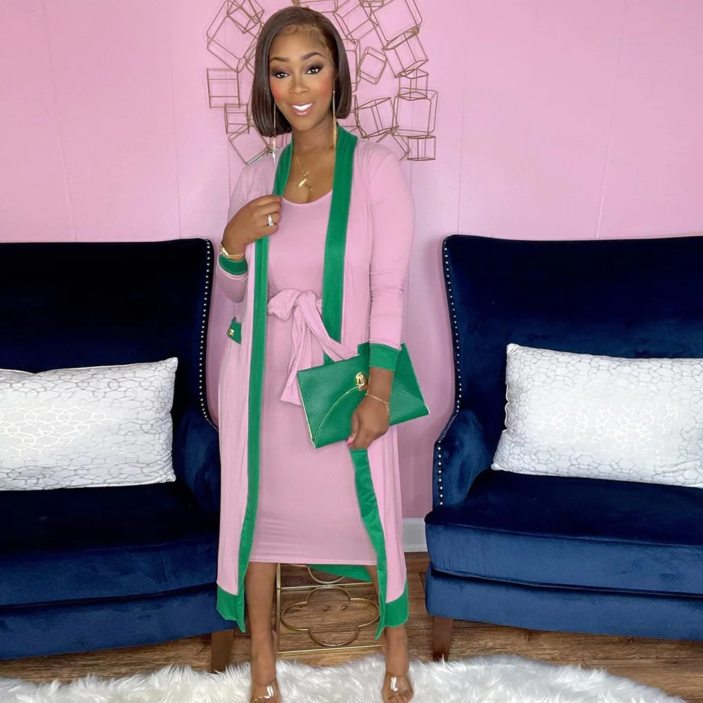 

Leisure Temperament Color Matching Versatile Cardigan Loose Long Sleeved Pink Green Greek Letter Sorority Symbol Coat Outwear