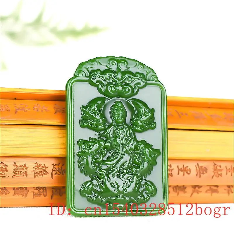

Зеленый нефрит Guanyin кулон Ювелирное Украшение Jadeite Dragon Fashion Chinese Natural ожерелье для подарков резной амулет