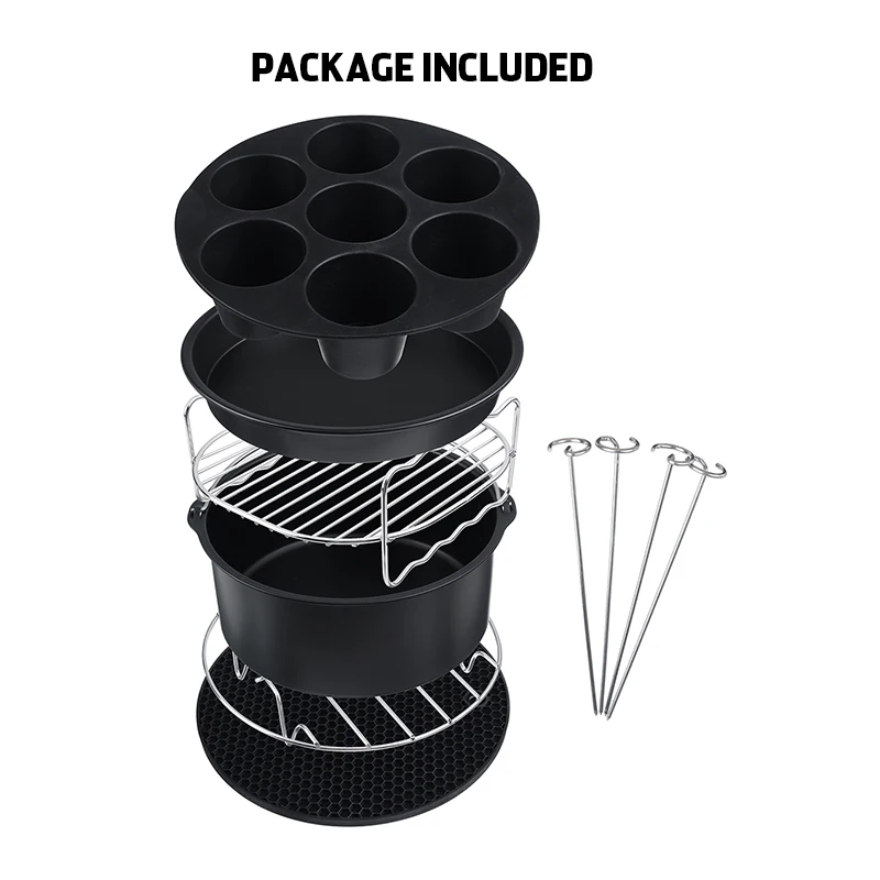 

6Pcs 7 Inch Air Fryer Accessories Set Fit All Air Fryer 3.7QT -5.8 QT Baking Basket Pizza Plate Grill Pot Kitchen Cooking Tool