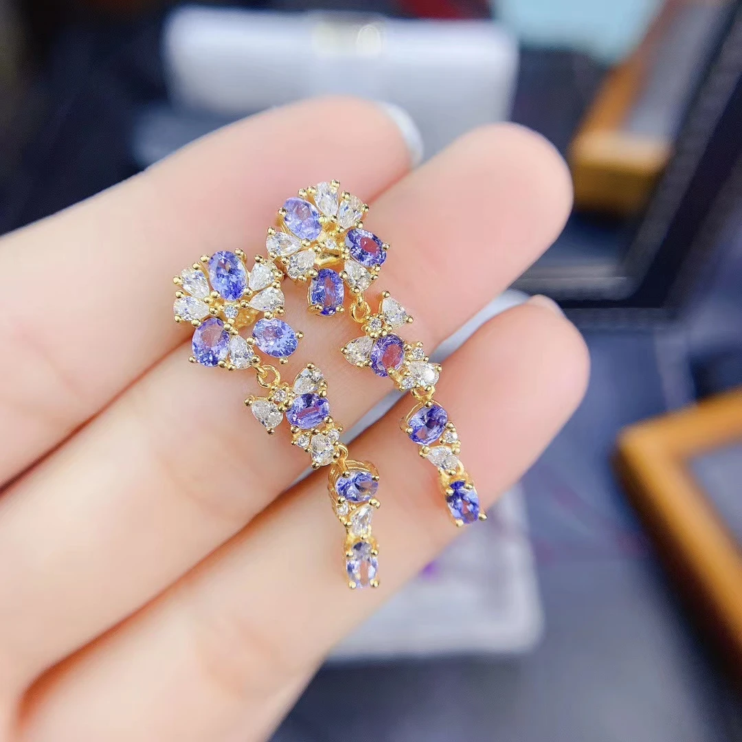

KJJEAXCMY fine Jewelry 925 Sterling Silver Natural Tanzanite Girl new luxury earring eardrop Support Test Chinese style