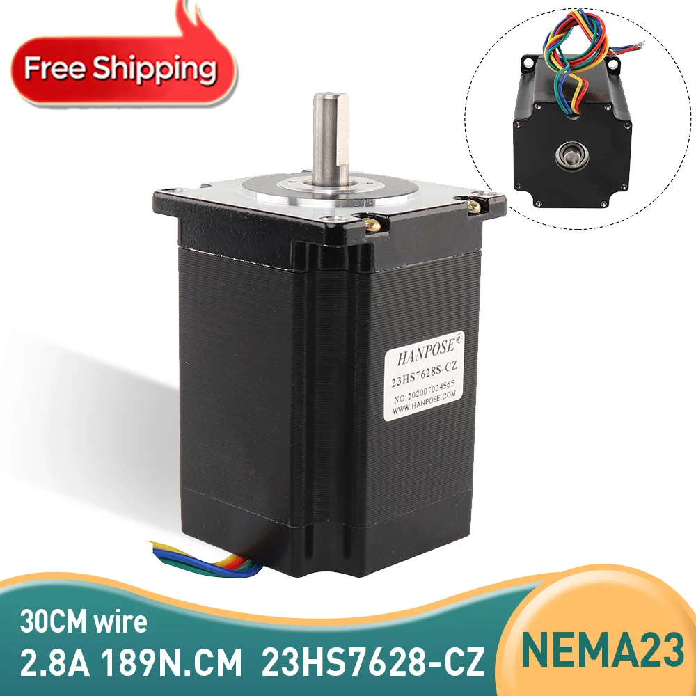 

Bottom out Nema23 Stepper Motor 23HS7628-CZ 4-Lead 270oz-in 76mm 2.8A Stepping motor with magn for CNC 3D printeretic pole hole