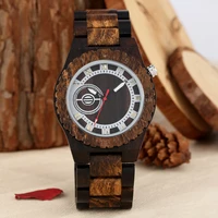 classic wooden watch nature sandalwood skeleton quartz roman numerals dial watchband gifts for men women couple reloj de madera
