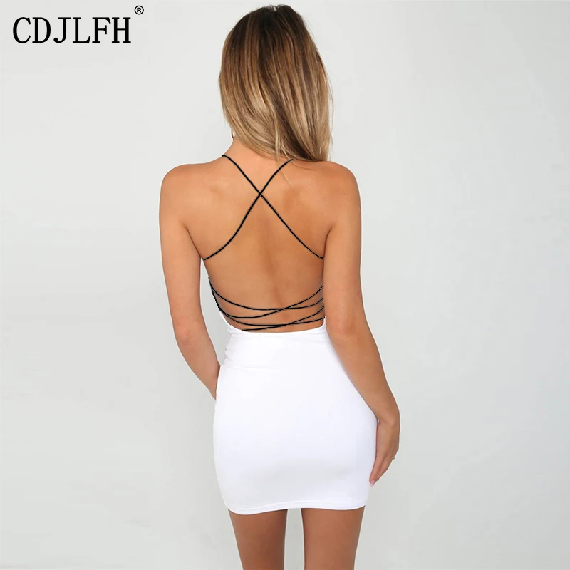 Новое летнее платье для женщин сексуальное с низким вырезом на спине однотонные