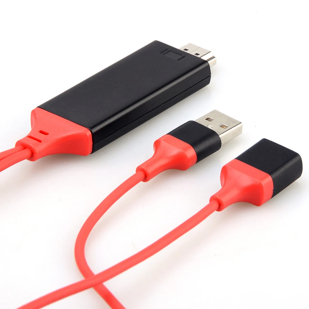 Красный 1080P HDMI кабель HDTV адаптер папа-мама USB 2,0-HDMI кабель HD видео конвертер для iPhone X Смартфон Android type-c iOS - Цвет: Красный