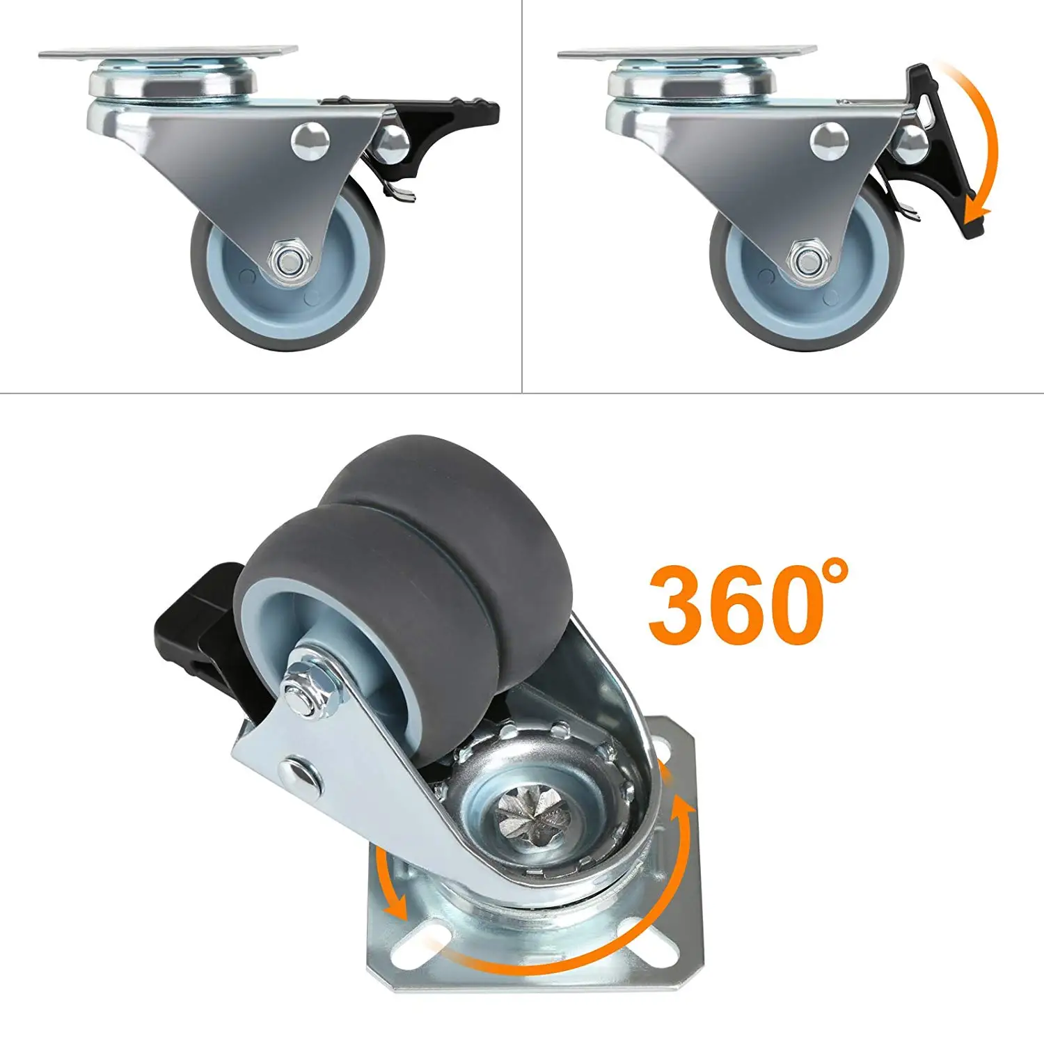 

4 x Heavy Duty Swivel Castor Wheels 50mm with Brake for Trolley Furniture