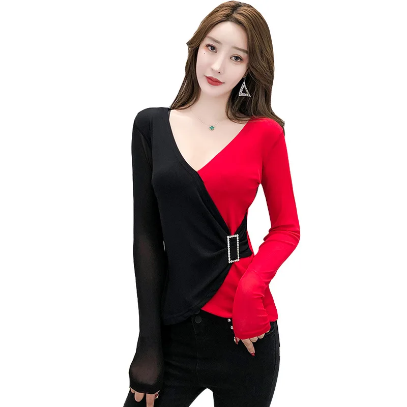 

Sexy V-neck Women Dance Shirt Tops Leopard Print Black/red Splice Latin Dance Ballroom Modern Salsa Tango Samba Training Clothes