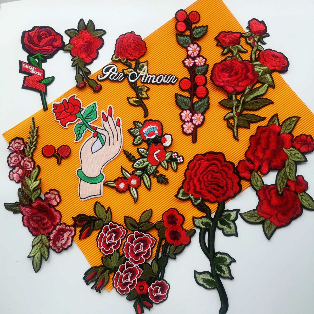 

embroidery rose patch,embroidered flowers badges roses appliques letter hand patches DK-968