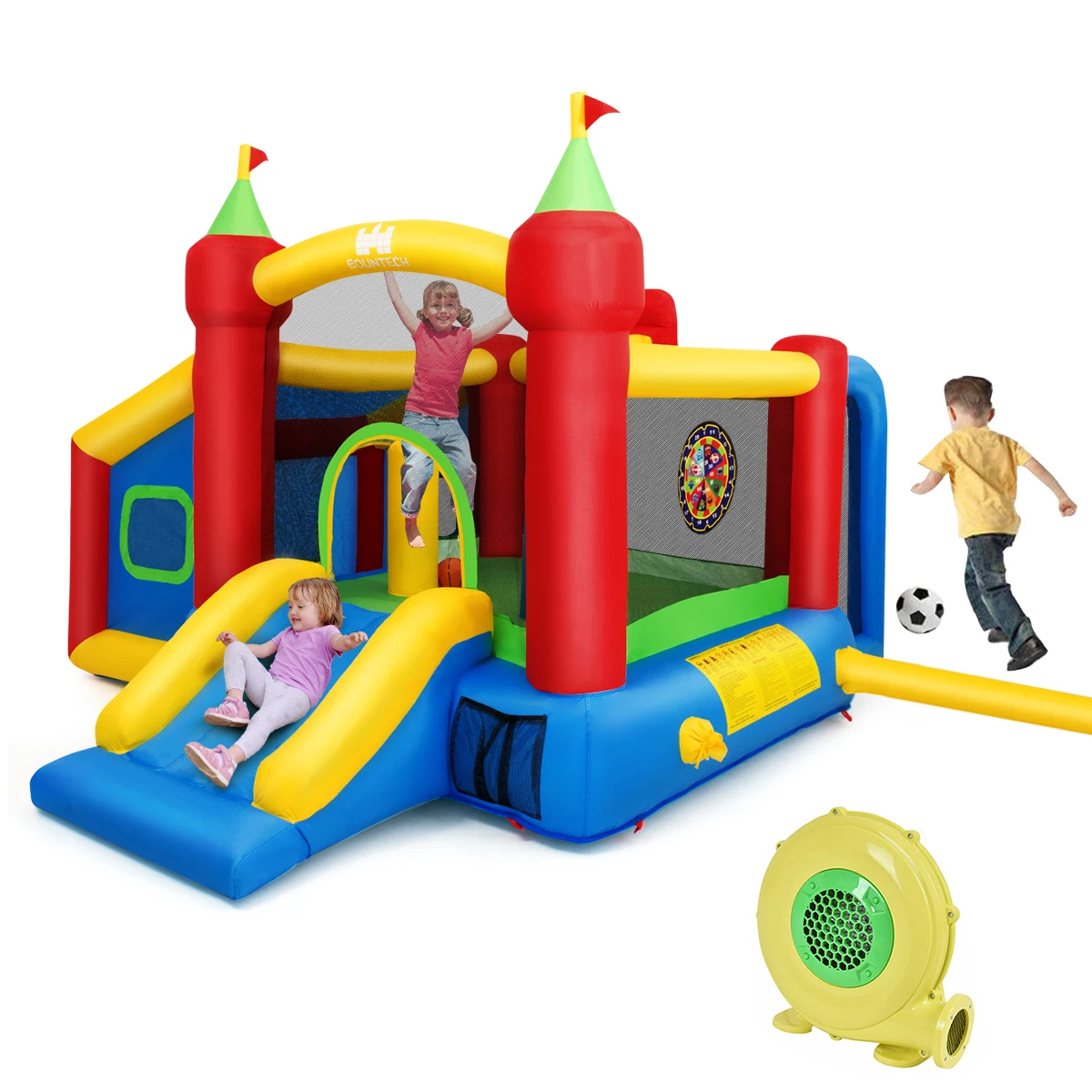 

Inflatable Bounce House Kids Slide Jumping Castle w/ Ball Pit and 480W Blower