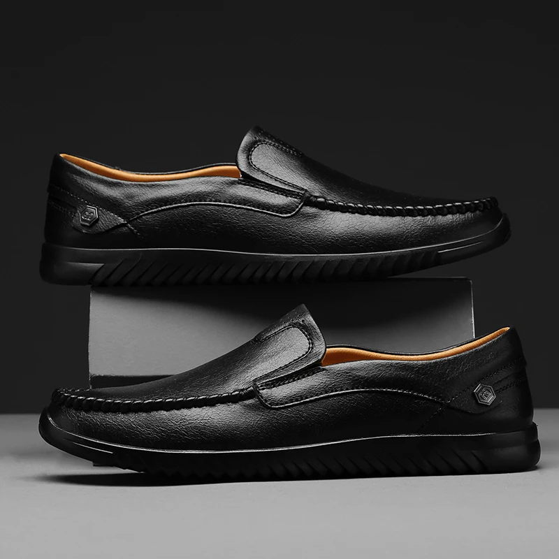 

Мокасины мужские кожаные без застежки, винтажные классические туфли, плоская подошва, брендовые деловые лоферы, повседневная обувь для вож...