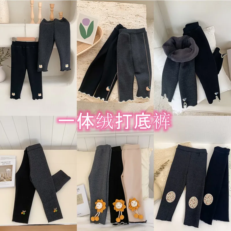 

Girls' Leggings 2021 Autumn And Winter New Girls' Western Style Three-Dimensional Bottoming Pants, Children'S One-Piece Plus Vel