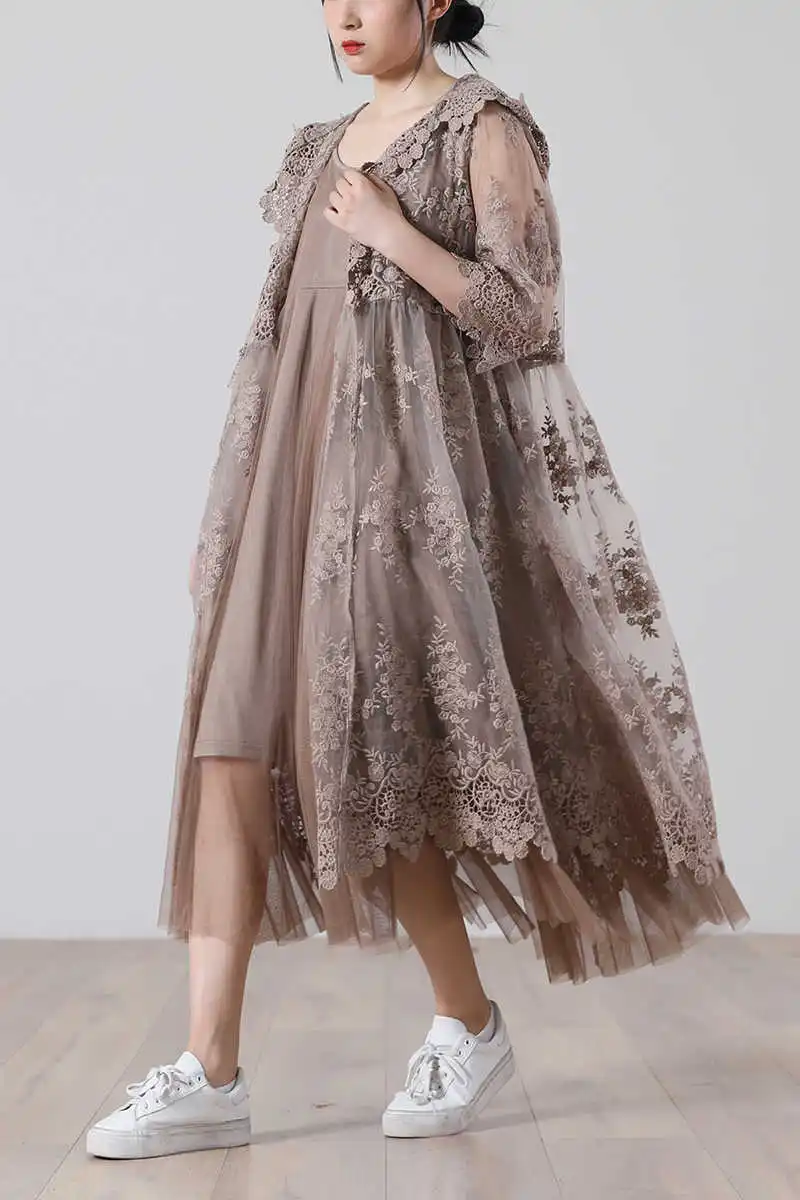 

IEQJ 2021 new summer fashion tide hoodies lace spliced open stitch cardgian loose Cozy sunscreen clothes WS60201