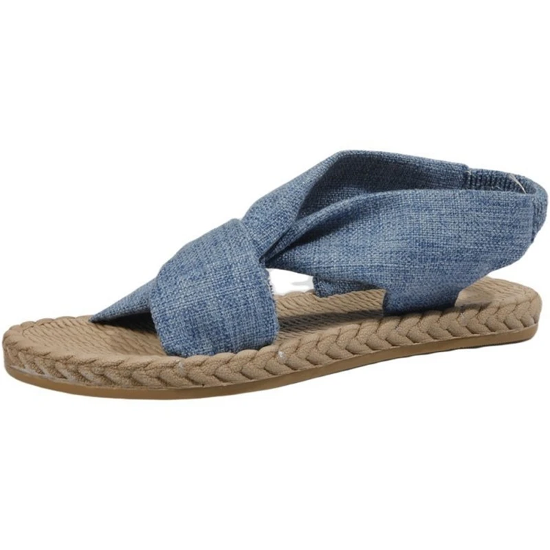 2020 New sandals women summer wear-resistant straw linen Roman comfortable elastic band cross flat bottom women's shoes | Спорт и