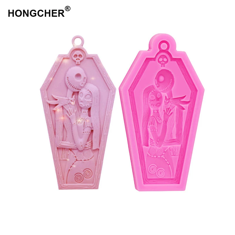 

New Couple Skeleton Man Keychain Mould-Halloween Nightmare Resin Food Safety Mould-Polymer Clay Necklace Silicone Mould