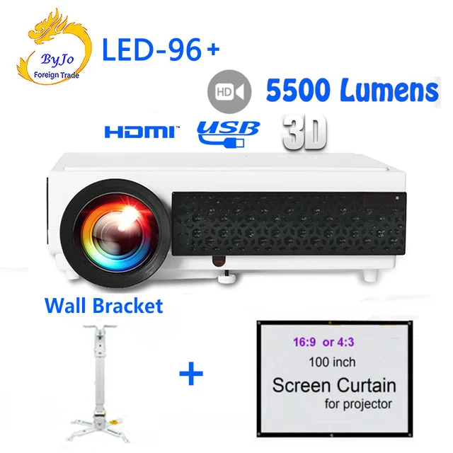 Светодиодный проектор Poner Saund LED 96 занавеской и подставкой 1080P 5500 люмен HDMI 1280x800