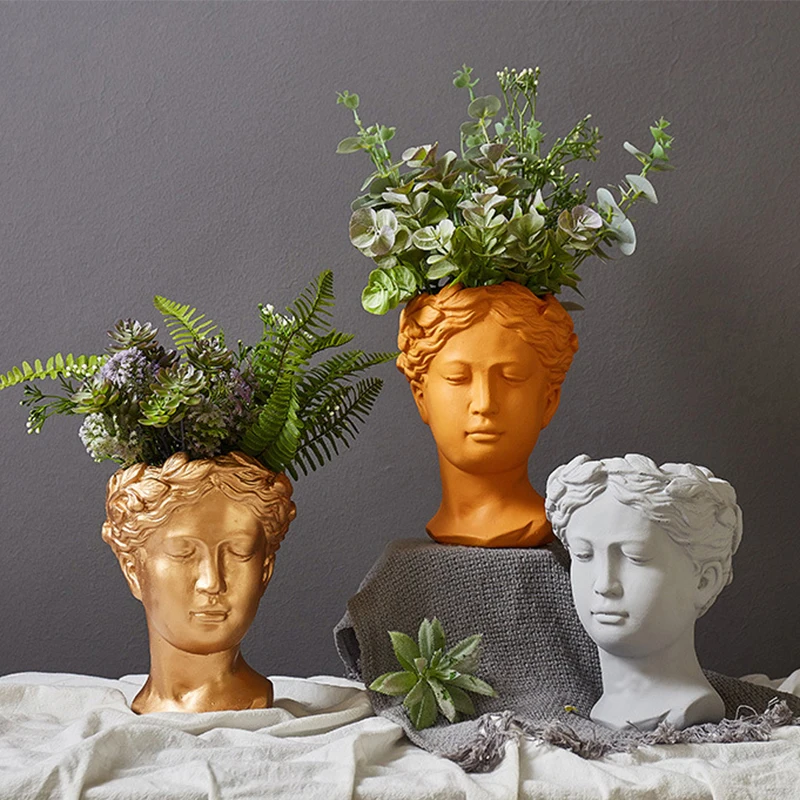 Декоративная ваза для комнаты эстетическая скульптура цементная головка
