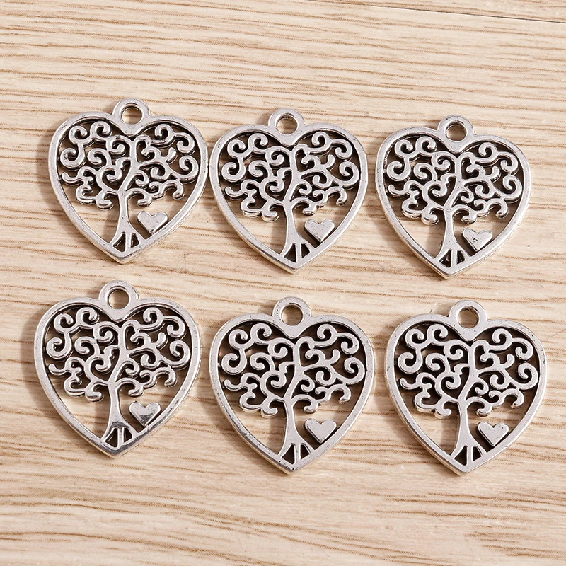 

20pcs 17*19mm Metal Love Heart Charms for Jewelry Making Life Tree CharmsPendants for Necklaces Earrings DIY Craft Accessories