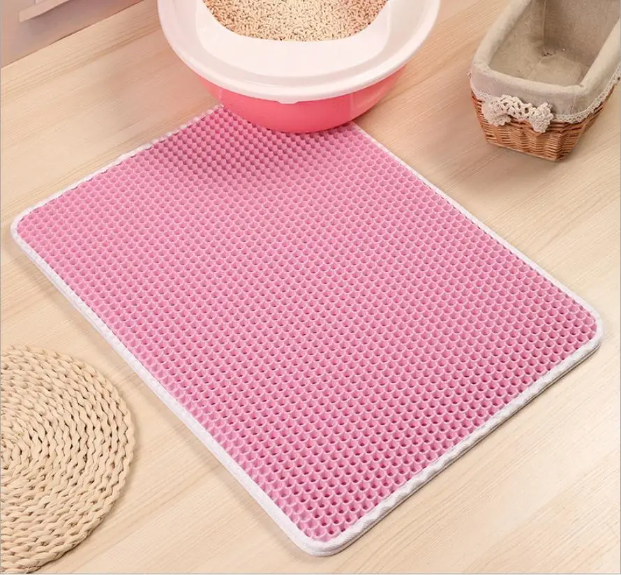 Pink Двухслойный подстилка коврик для домашних животных кошка песок кошка туалет коврик Trapper складной EVA Нескользящие коврики кошки водонепроницаемые коврики для домашних животных кошек - Color: Pink