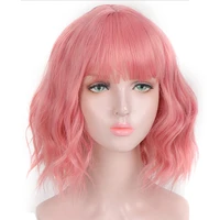 aosi synthetic short wavy pink purple black bob natural hair wig with bangs heat resistant fiber cosplay lolita wigs for women