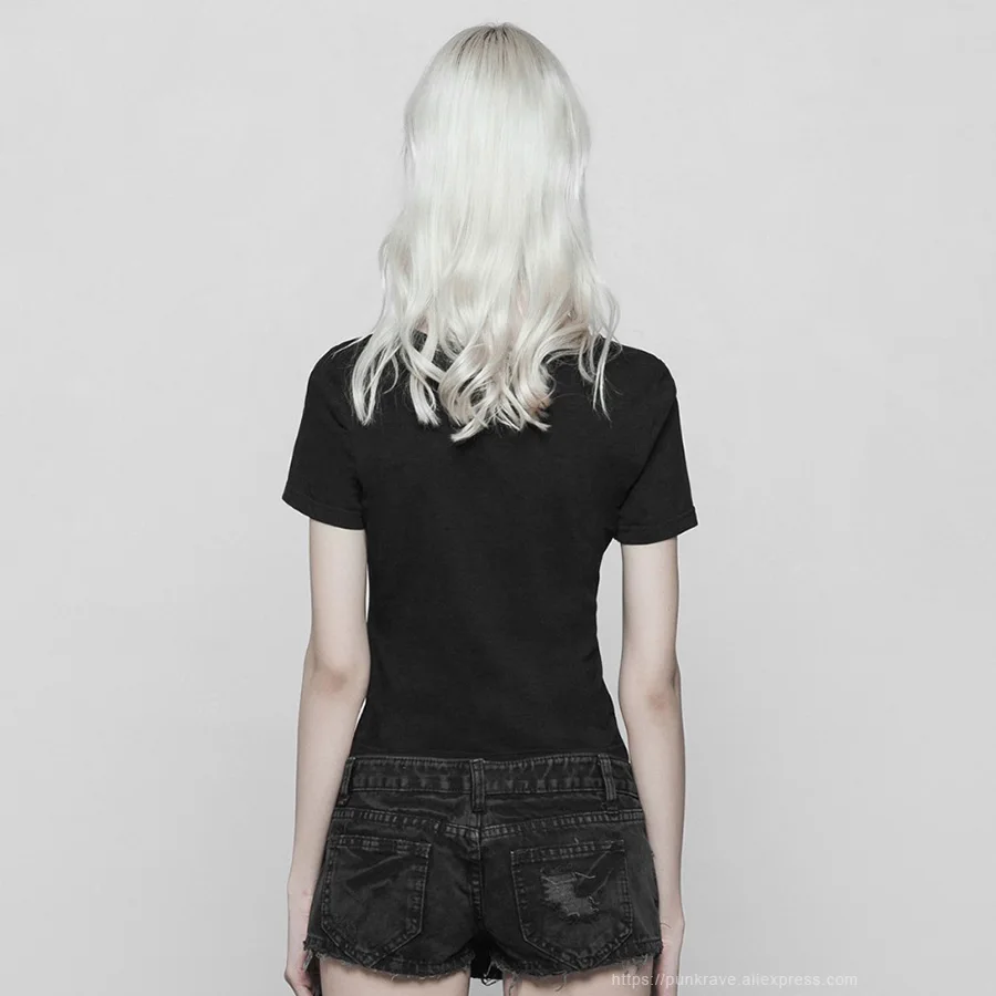 Панк рейв Новая женская обувь в стиле панк Красивый Вязаный черная футболка