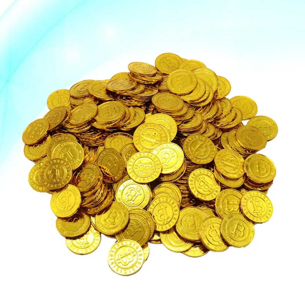 

100pcs Gold Coins Currency Game Props Chips Playset Party Favor Bitcoin for Kids (Golden)