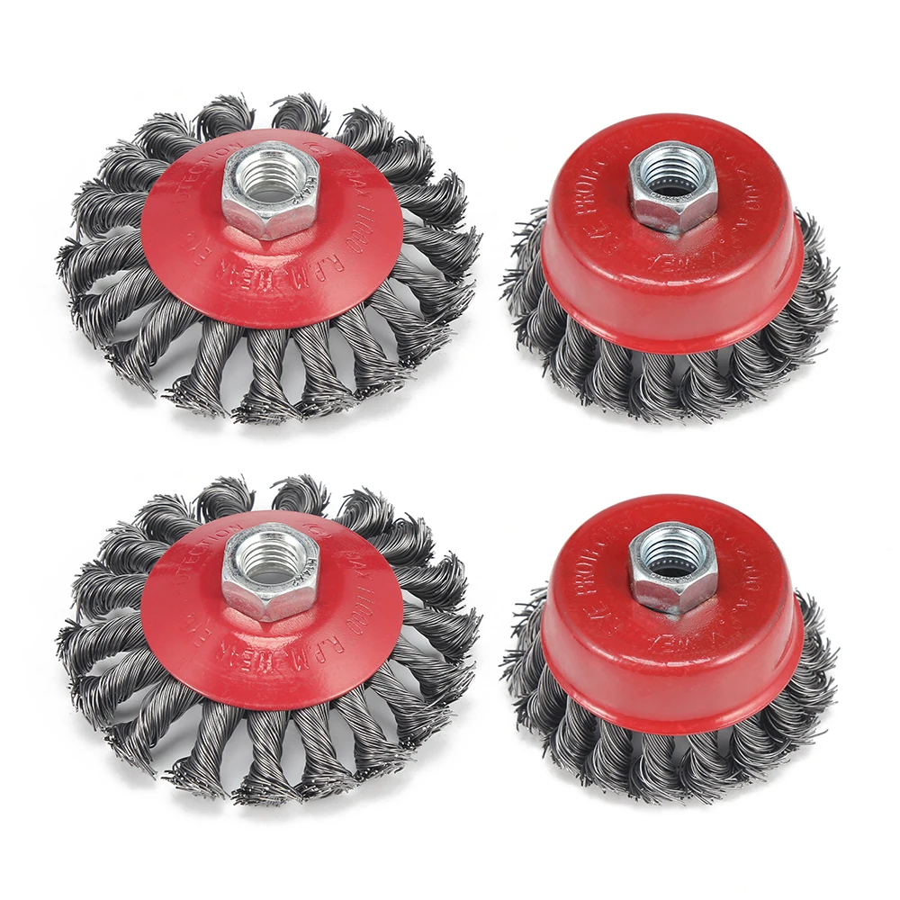 4 шт. вращающаяся с узлом плоская чашка круговая из стальной проволоки щетка для