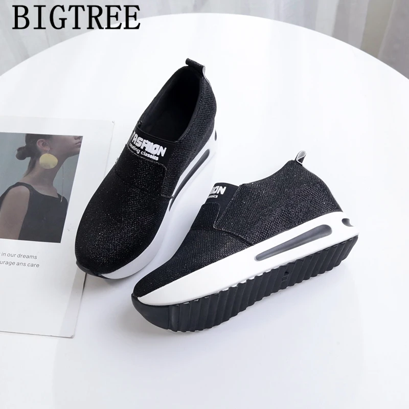 Женские Блестящие Кроссовки на танкетке высокие без шнуровки повседневная обувь