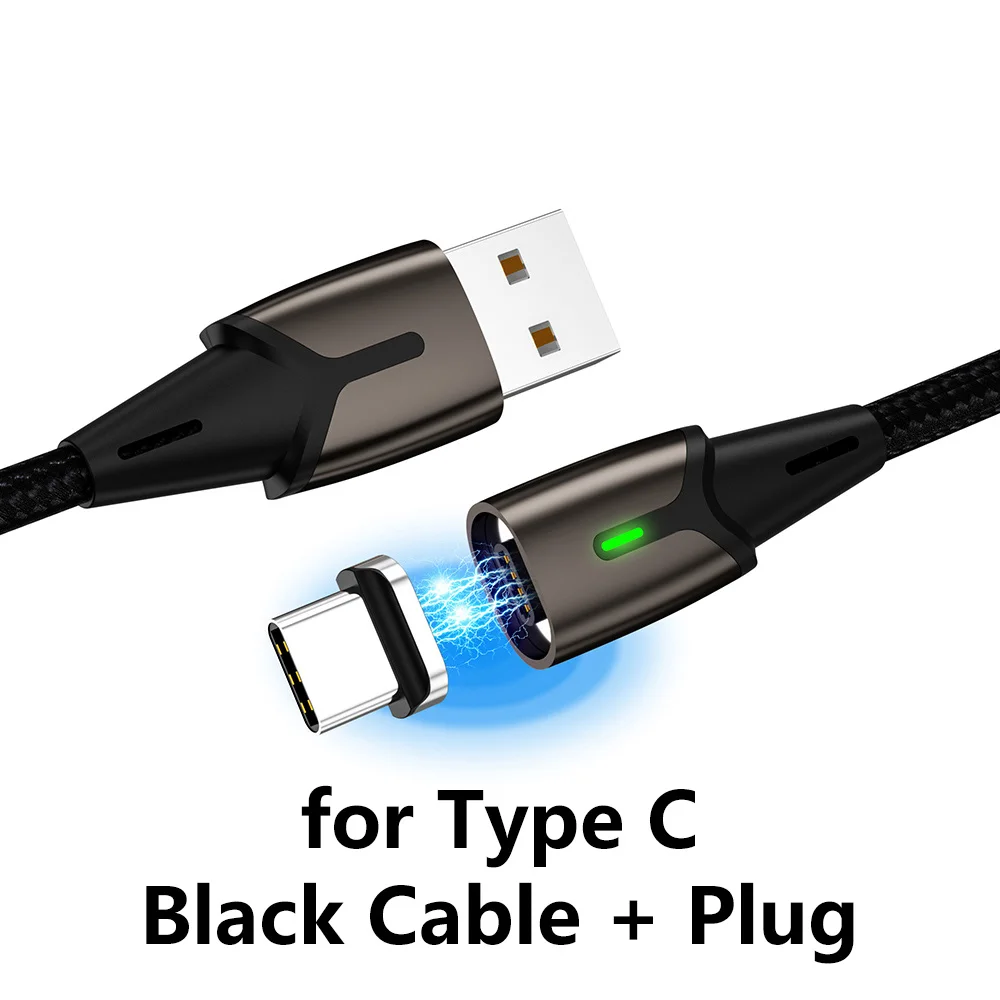 Black TypeC Магнитный зарядный кабель Micro Usb MANTIS 3m 2m 1m для Iphone samsung светодиодный магнитный кабель синхронизации данных 3A кабель быстрой зарядки type C - Цвет: Black TypeC