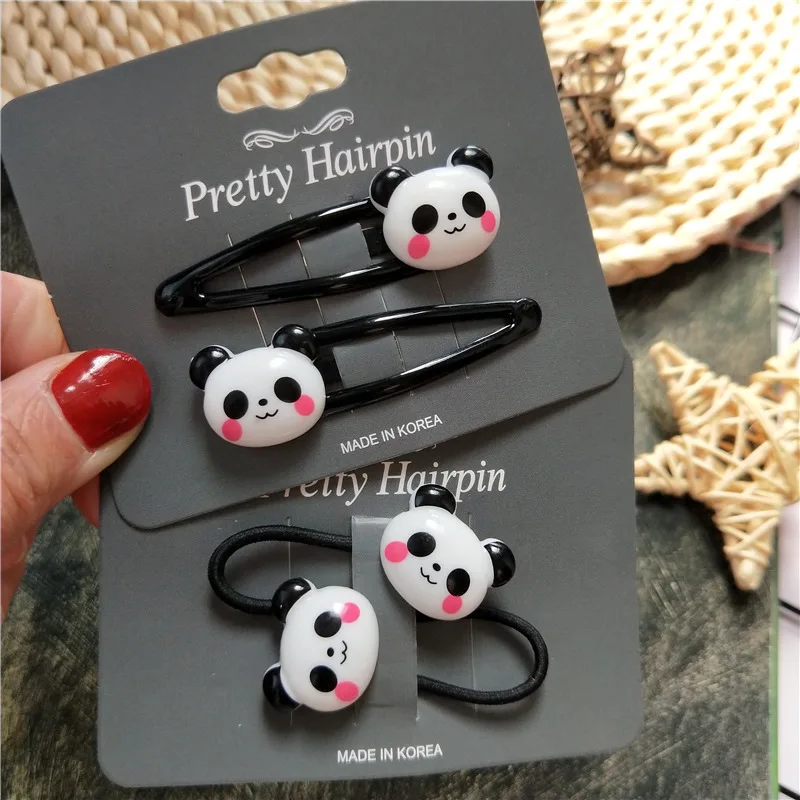 

2Pcs/Set New Baby Girl Cute Panda Hair Pins Baby Girls Hair Accessories Kids Cartoon Hairpins Elastic Hairband Children Headwear