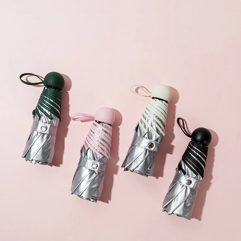 Серебристый титановый карманный зонтик капсульный мини легкие маленькие