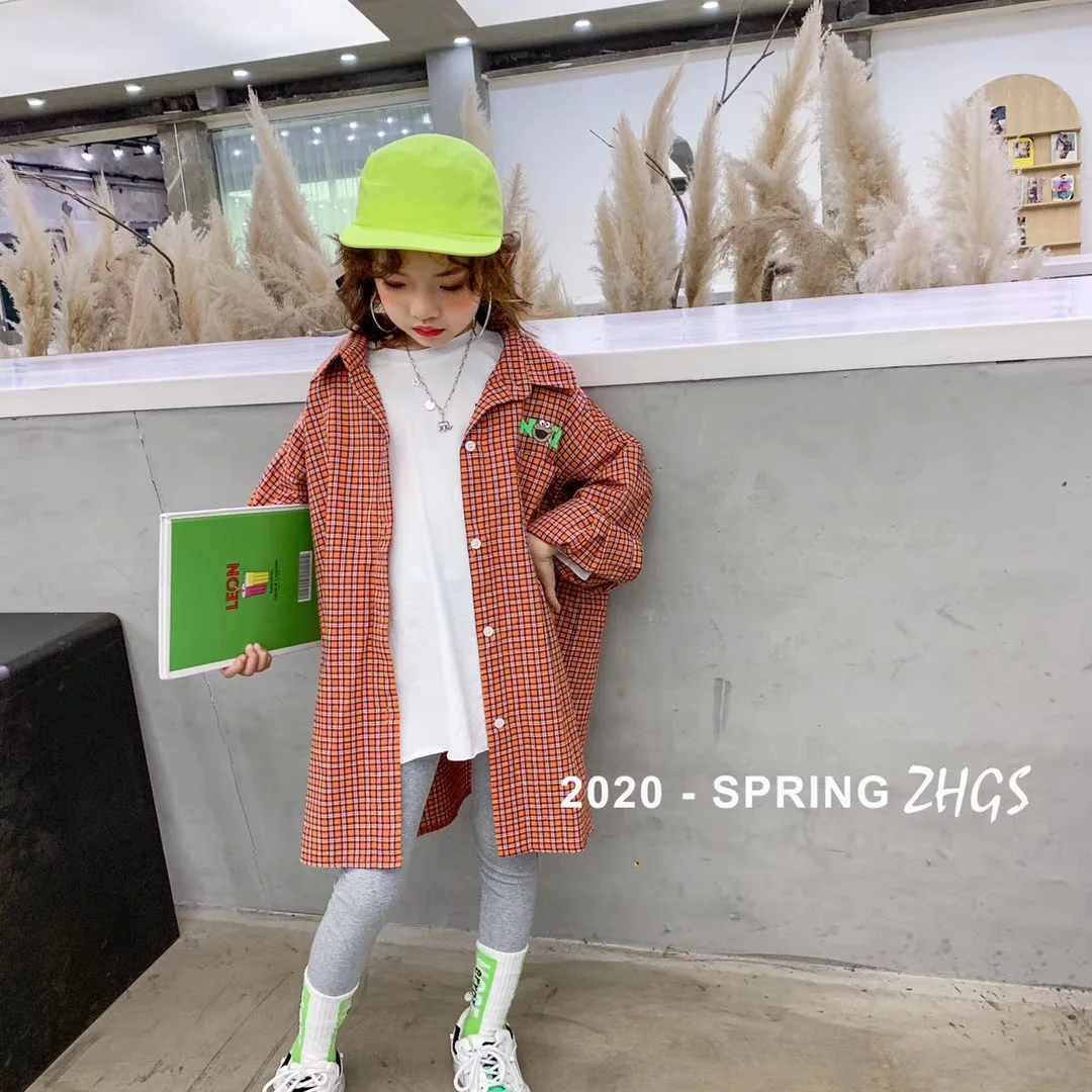 Детская одежда Новинка Весна 2020 длинная клетчатая рубашка для девочек с