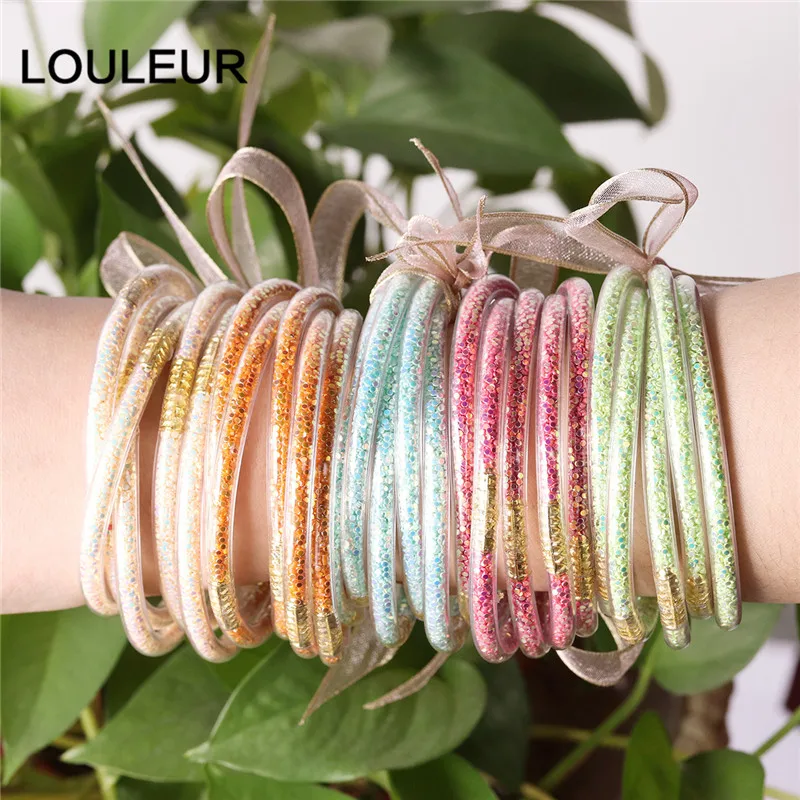 

5Pcs/Set Glitter Jelly Round Bangles Bracelets Women Multicolor Filled Silicone Bowknot Jewelry All Weather Christmas Bracelet