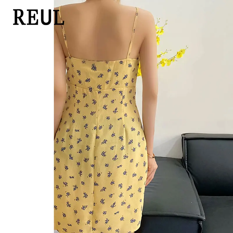 

REUL Za 2021 Women Fashion Solid Drawstring Soft Touch Midi Dress Vintage Sweet Backless Straps Female Dresses Vestidos Mujer