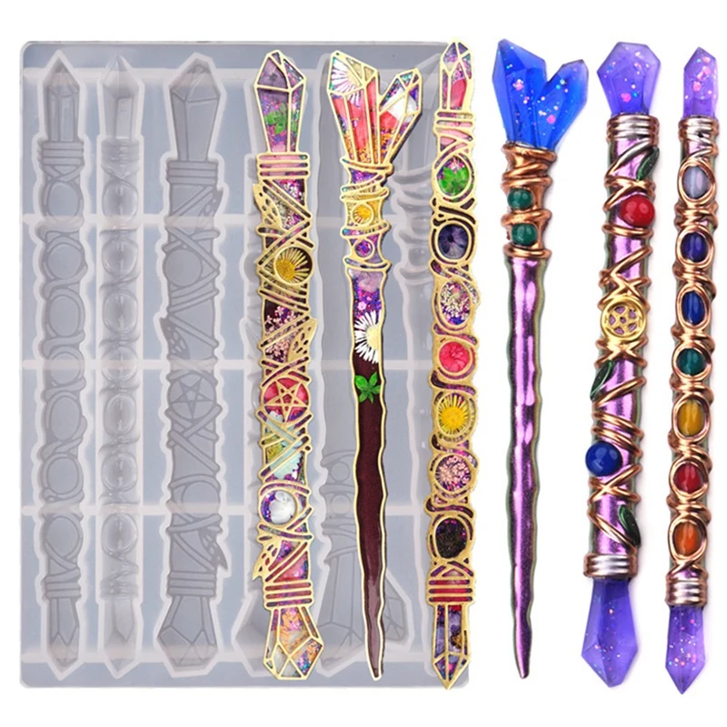 

DIY Resin Magic Wand Mold Scepter Ceremony Crystal Resin Mold Hairpin Mirror Magic Silicone Mold