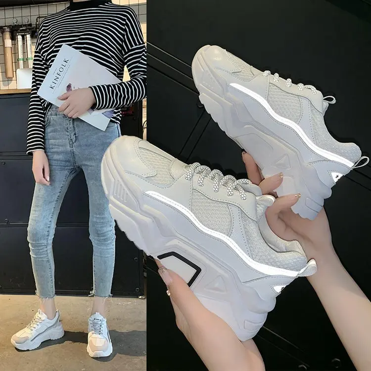 Новинка белые туфли на танкетке женские кроссовки платформе теннисные feminino