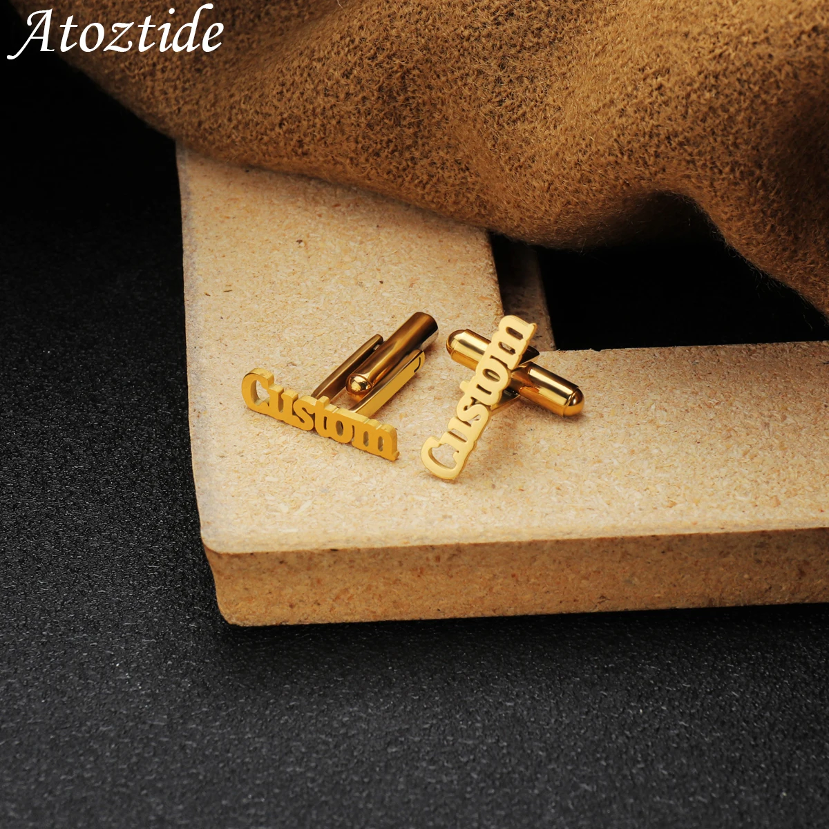 Atoztide Custom Engraved Name Gold Cufflinks Accessories Personalized Letter Logo Buttons Jewelry Alphabet Mens Wedding Gifts