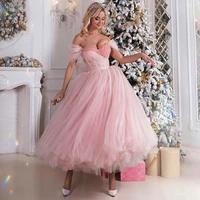 fashion pink crystals evening dresses prom pleat tea length graduation engagement gown robe de soiree celebrity vestidos fiesta