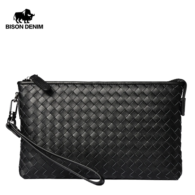 Мужские кошельки BISON DENIM из натуральной кожи, Длинный кошелек из воловьей кожи, брендовый мужской клатч на молнии, сумочка-браслет, удобная сумка, N8205-1