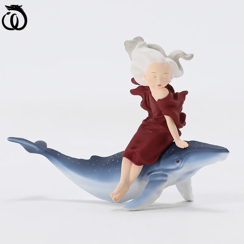 

WU CHEN LONG Simple Creative Whale Girl Art Sculpture Luxurious Cartoon Character Figurines PVC Craft Home Decoration Gift R6068